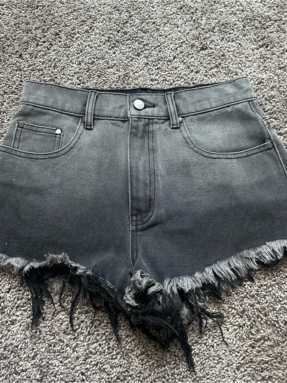 Dolls Kill Black Washed High-Rise Frayed Denim Shorts